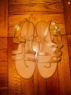 Cole Haan Women's Tan Leather Multi-Strap Sandals with Gold Buckles